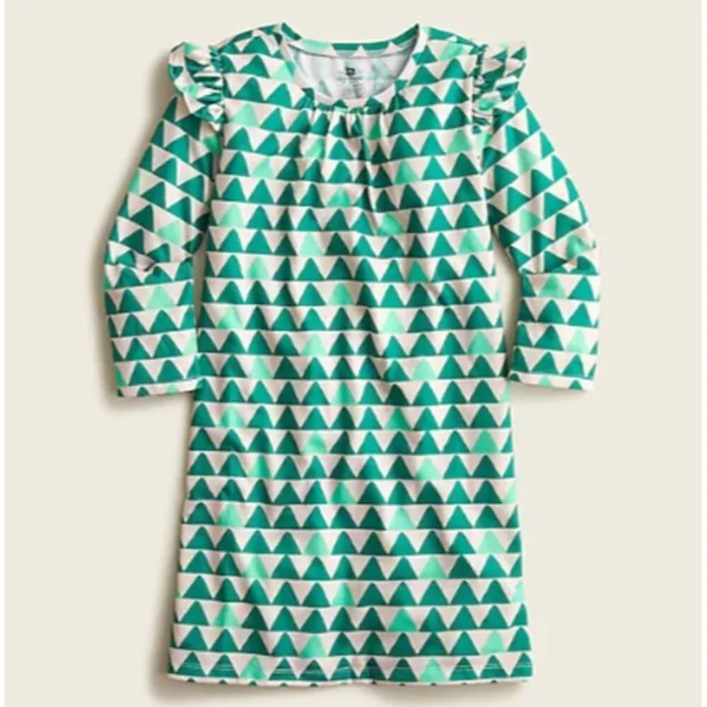 NEW J Crew CREWCUTS Tree Print Ruffle Trim Nightgown in Green/Ivory